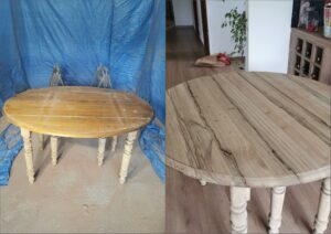 aerogommage table avant-après