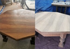 aerogommage table avant-après